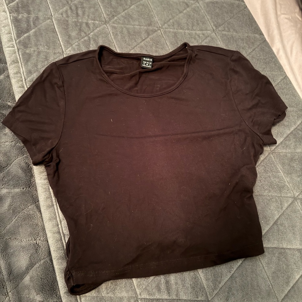 Cropped Black Open Back T-Shirt